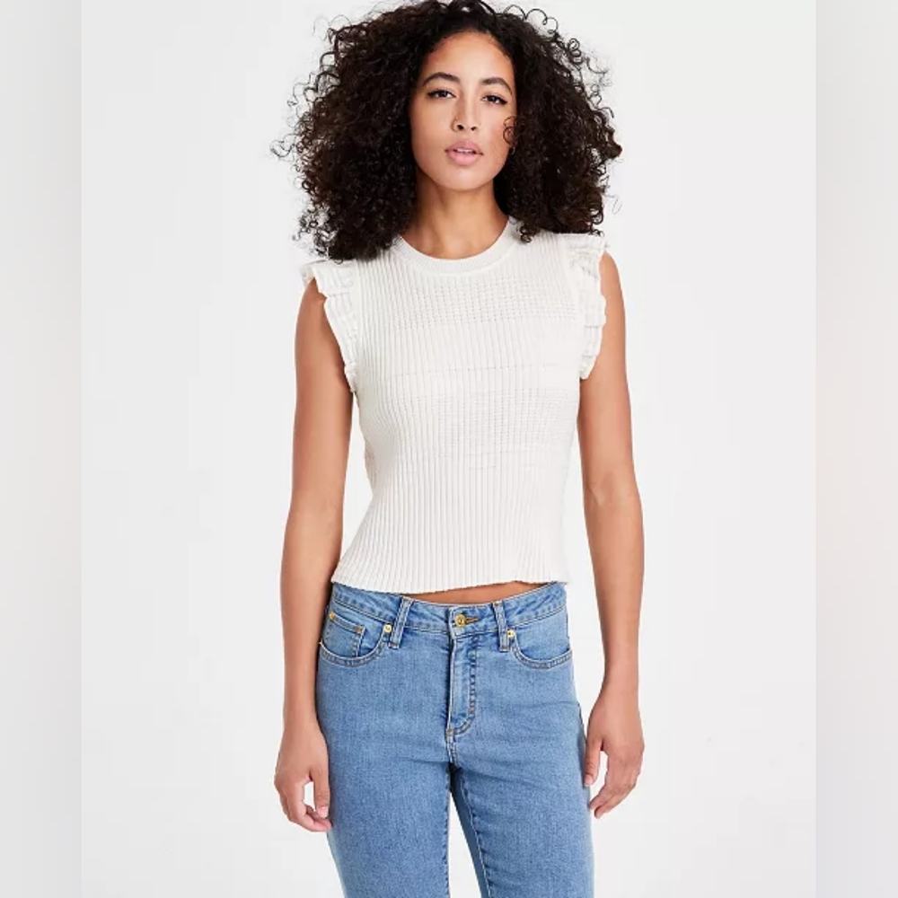 NWT - LUCY PARIS Ivory Minerva Ribbed Ruffle Sleeve Top - Size XL